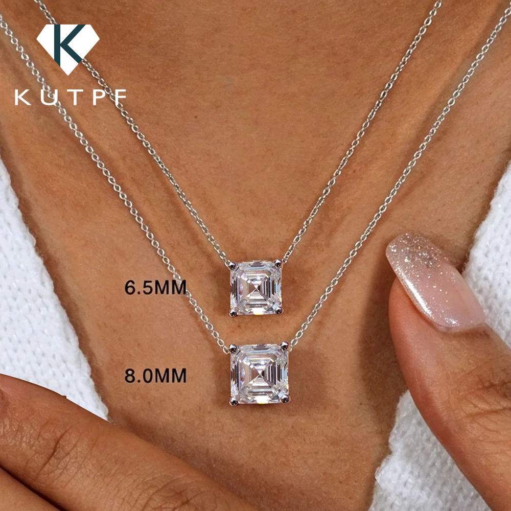 1/2/3Carat Asscher Cut Moissanite Pendant Necklace for Women 925 Silver Square Solitaire Diamond Neckchain with Gra Certificate