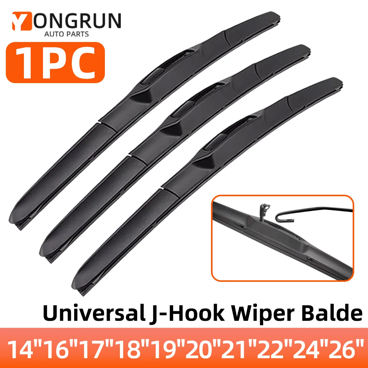 YONGRUN 1 Stück Wischerblatt Dreistufiges Design 14"16"17"18"19"20"21"22"24"26" Universelles Auto-Windschutzscheiben-Wischerblatt mit J/U-Haken
