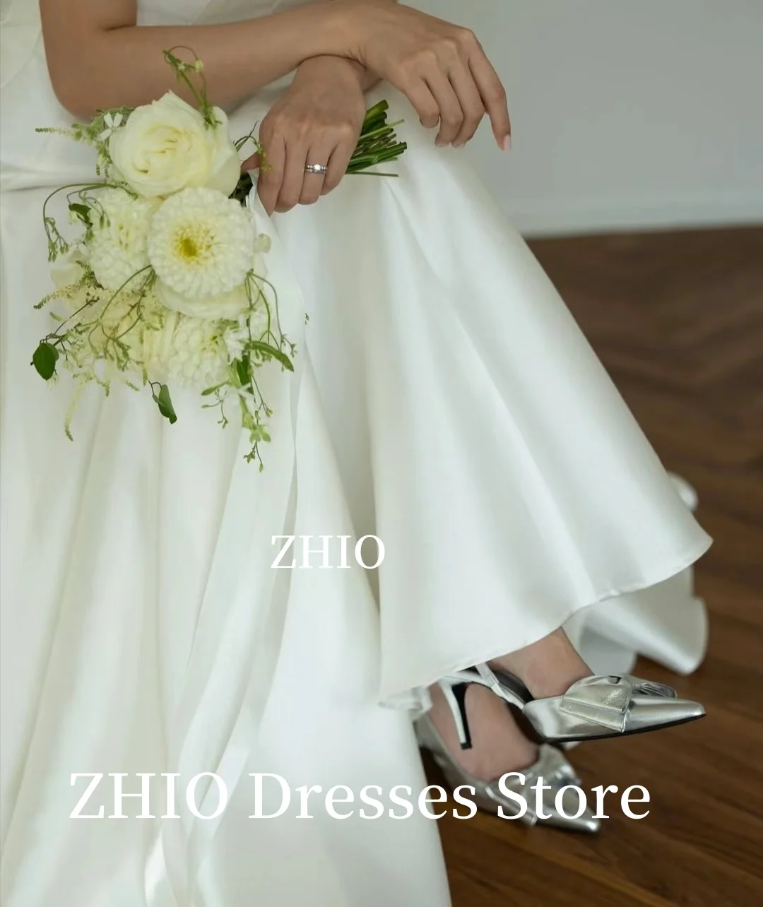 ZHIO Simple Princess Wedding Dress A-Line Floor Length Sweep Train Taffeta Korea Photo Shoot Bridal Gown Customized Elegant