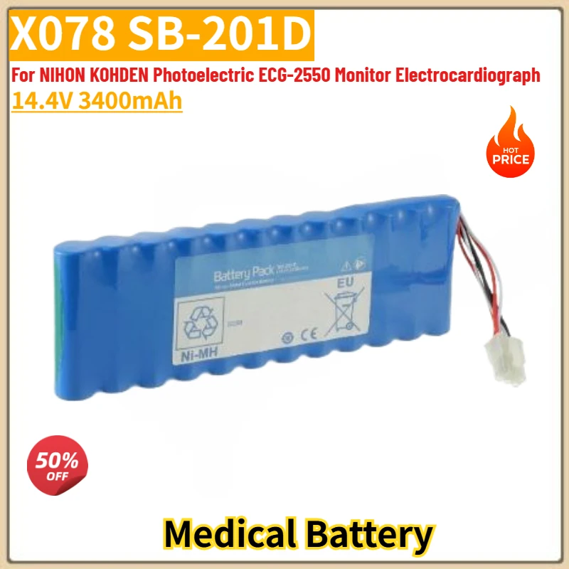 

X078 SB-201D High Quality Medical Battery 14.4V 3400mAh for NIHON KOHDEN Photoelectric ECG-2550 Monitor Electrocardiograph
