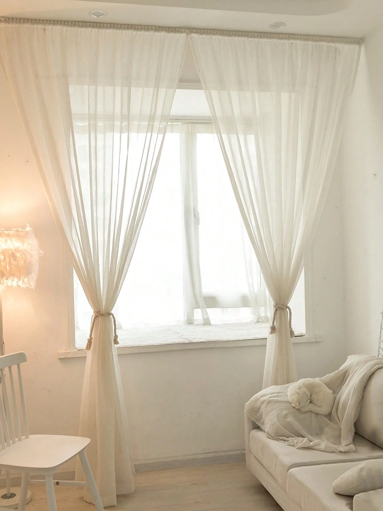 Japanese linen style screen  bedroom living room window screen curtain hook and loop fastener