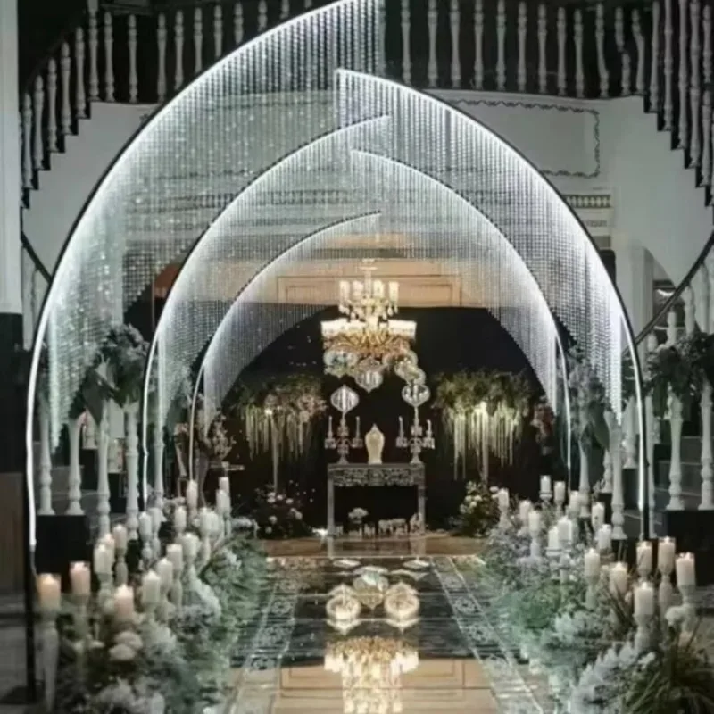 Modern Design Geometric Time Tunnel Wedding Background Decoration Light Emitting Diode Light Iron Background Arched Wedding