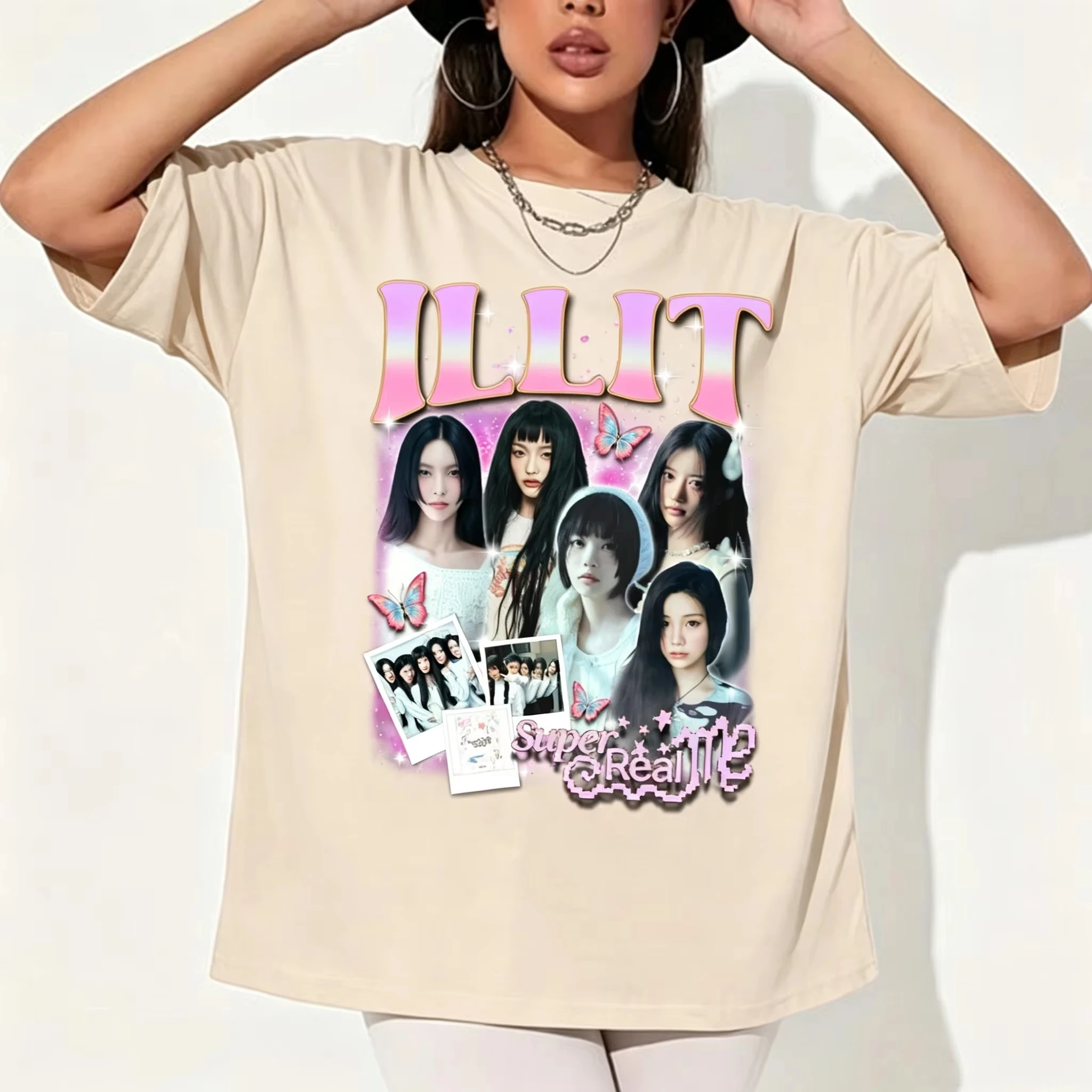 Unisex Trendy Crew Neck T-Shirt Retro Portrait Collage Butterfly Polaroid Photo Gradient Text Graphic Casual Short Sleeve Tee