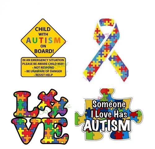 New Design With Autism Awareness Love Puzzle Piece and Autism Alert Responders Car Laptop Helmet Trunk Wall Sticker, 10CM