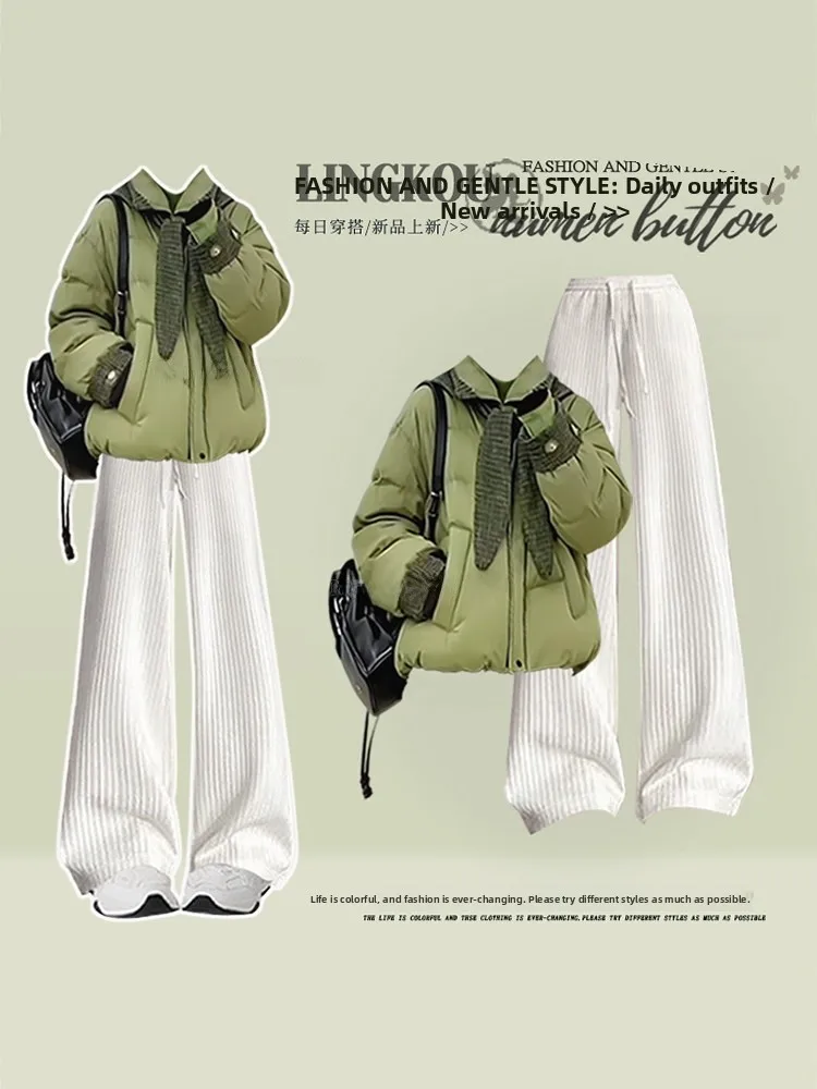 

Casual Korean Sle Women's Faion Set Autumn Winter Cotton Jaet Slimming Casual Pants Two Piece Set Youthful Fren