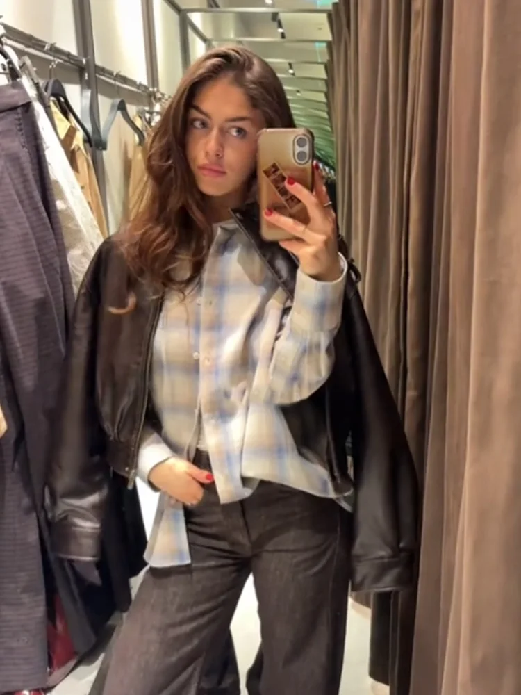 

Женская модная универсальная рубашка в клетку с отложным воротником и длинными рукавами, весна 2026, повседневная блузка в уличном стиле для создания элегантного образа