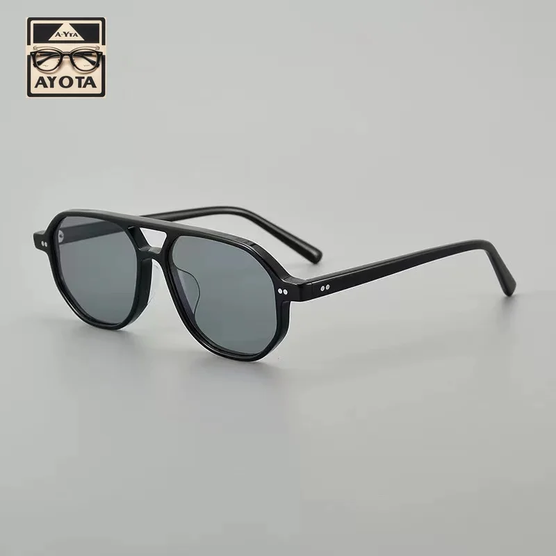 Vintage Twin Beam Personality Sunglasses Men's Fashion Designer Brand Acetate Outdoor Hand Made Uv400 Aviator Sunglasses Women