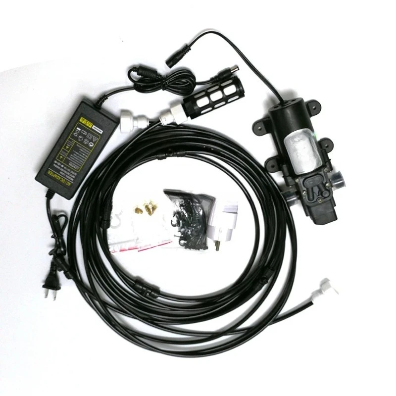 Misting Cooling System with 12V Water Mist Pump 6M Pre-Assembled Misting Line 6PCS Brass Nozzles 0.1mm-0.8mm for Patio Garden