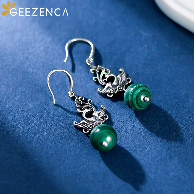 أقراط أذن من GEEZENCA مصنوعة من الفضة الإسترليني عيار 925 على شكل ملكيت طبيعي من الفضة الإسترليني عيار 2023 أقراط أذن عصرية عصرية من طائر الفينيق أقراط أذن متدلية هدية رائعة