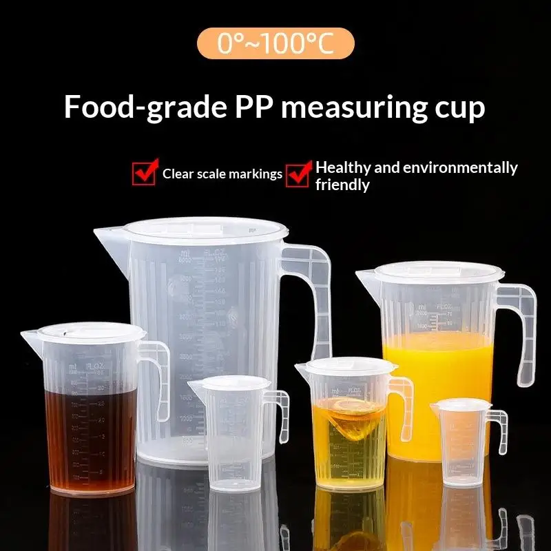 Clear Plastic Measuring Cup with Lid Graduated Large Capacity Leakproof for Home Kitchen Baking Cake Making