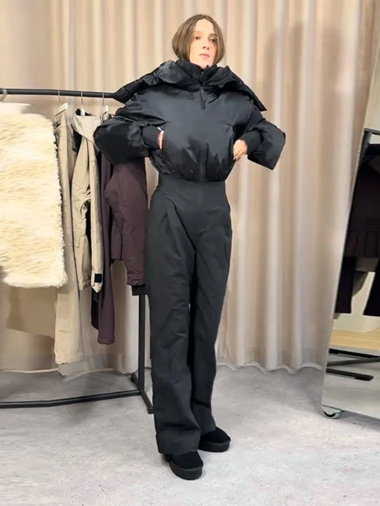 Stand Collar Solid Women's Jumpsuits Zipper Full Sleeve Loose Pockets Long Pants High Street 2026 Winter Fashion Casual Rompers