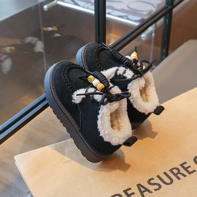 Wintermode für Kleinkinder, Mädchen, Stiefeletten aus Wildleder, warm gefüttert, mit Schnürung, bequem, weich, klobige Stiefel für den täglichen Gebrauch im Freien. – Detail 7