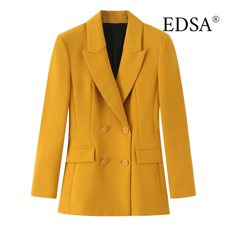 

EDSA женский двубортный пиджак с подплечниками с длинными рукавами и карманами с клапанами для офисного женского пальто