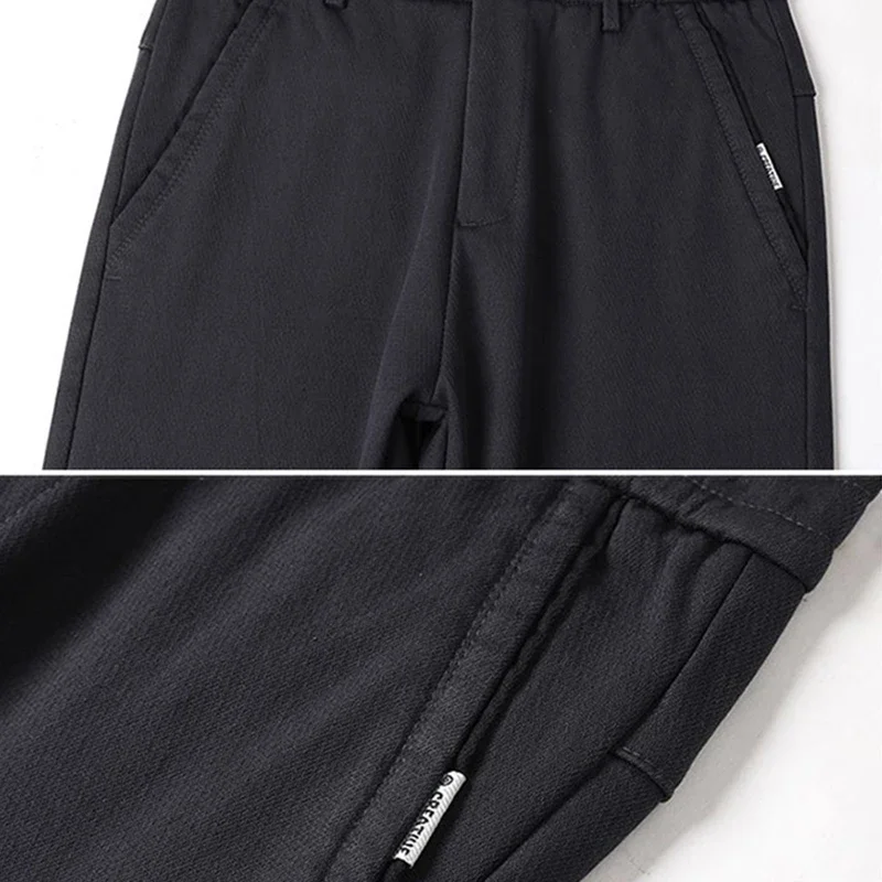 패션 남성용 신상 플리스 안감 보온 수트 팬츠 남성 스마트 캐주얼 블레이저 팬츠 미니멀리스트 루즈 스트레이트 블랙 바지