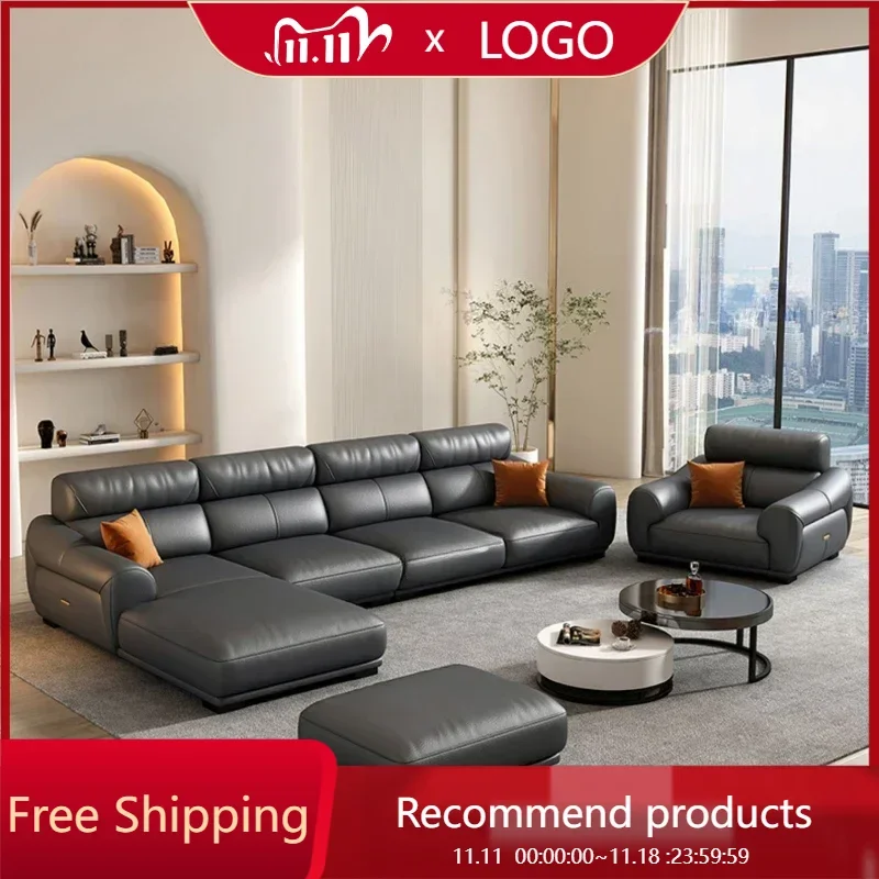 

L Shape Luxury Sofas Black Leather Modern Big Size Armrest Sofas Wooden Office Single Divano Soggiorno Furniture Living Room