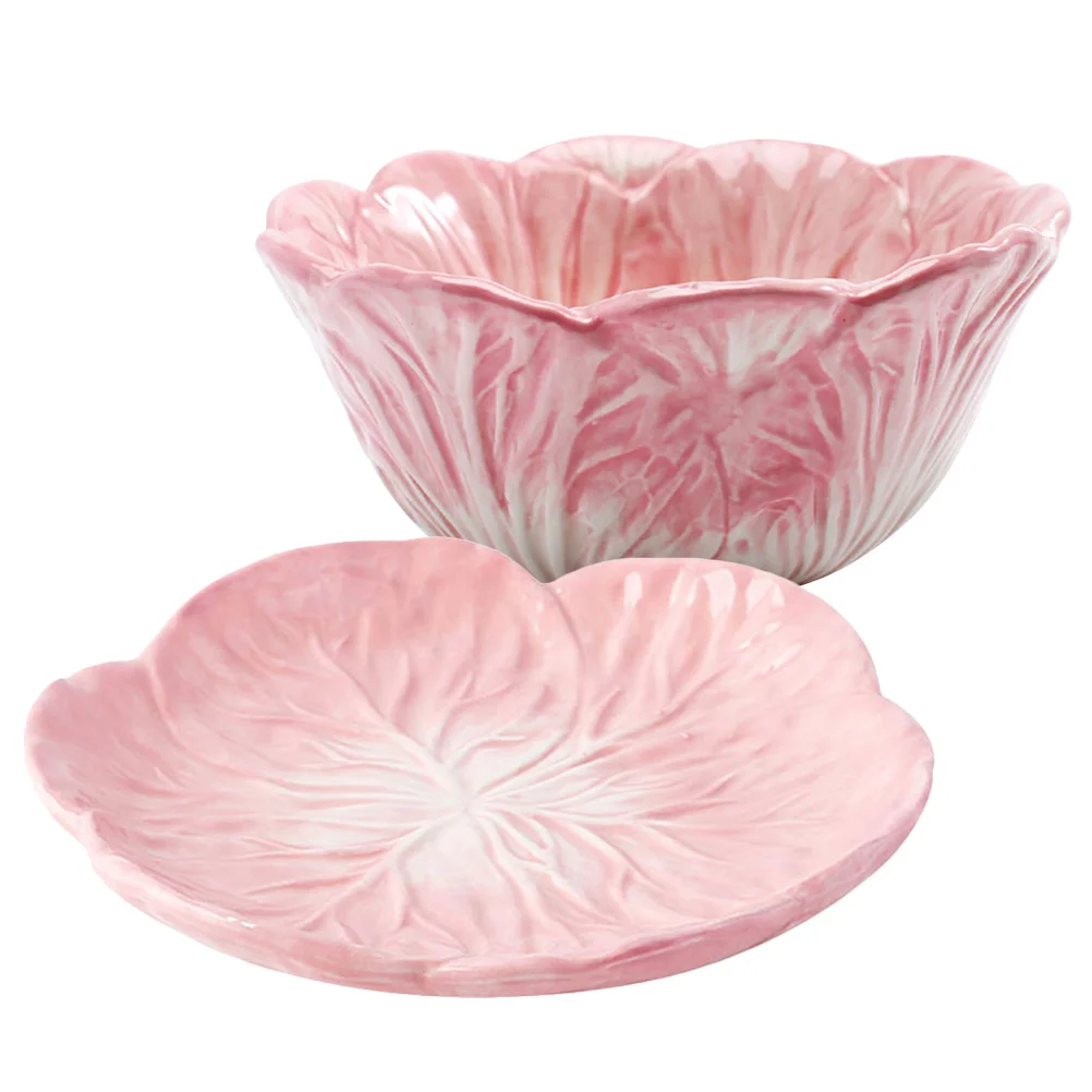 1Set 's Ceramic Bowl and Plate Set Cabbage Modeling Tableware for Snacks Dessert Gifts Cabbage Bowl - Image 6