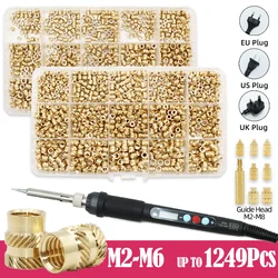 1249x Heat Set Threaded Insert Tool and Brass Nut for 3D Printer Plastic Soldering Iron Tip Insertion M2 M3 M4 M5 M6 Copper Nuts