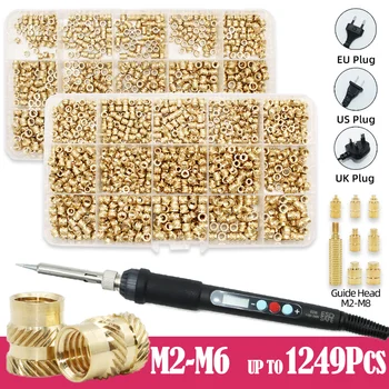 나사산 삽입 공구 및 황동 너트, 3D 프린터 플라스틱 납땜 다리미 팁 삽입, M2 M3 M4 M5 M6 구리 너트, 1249x 히트 세트