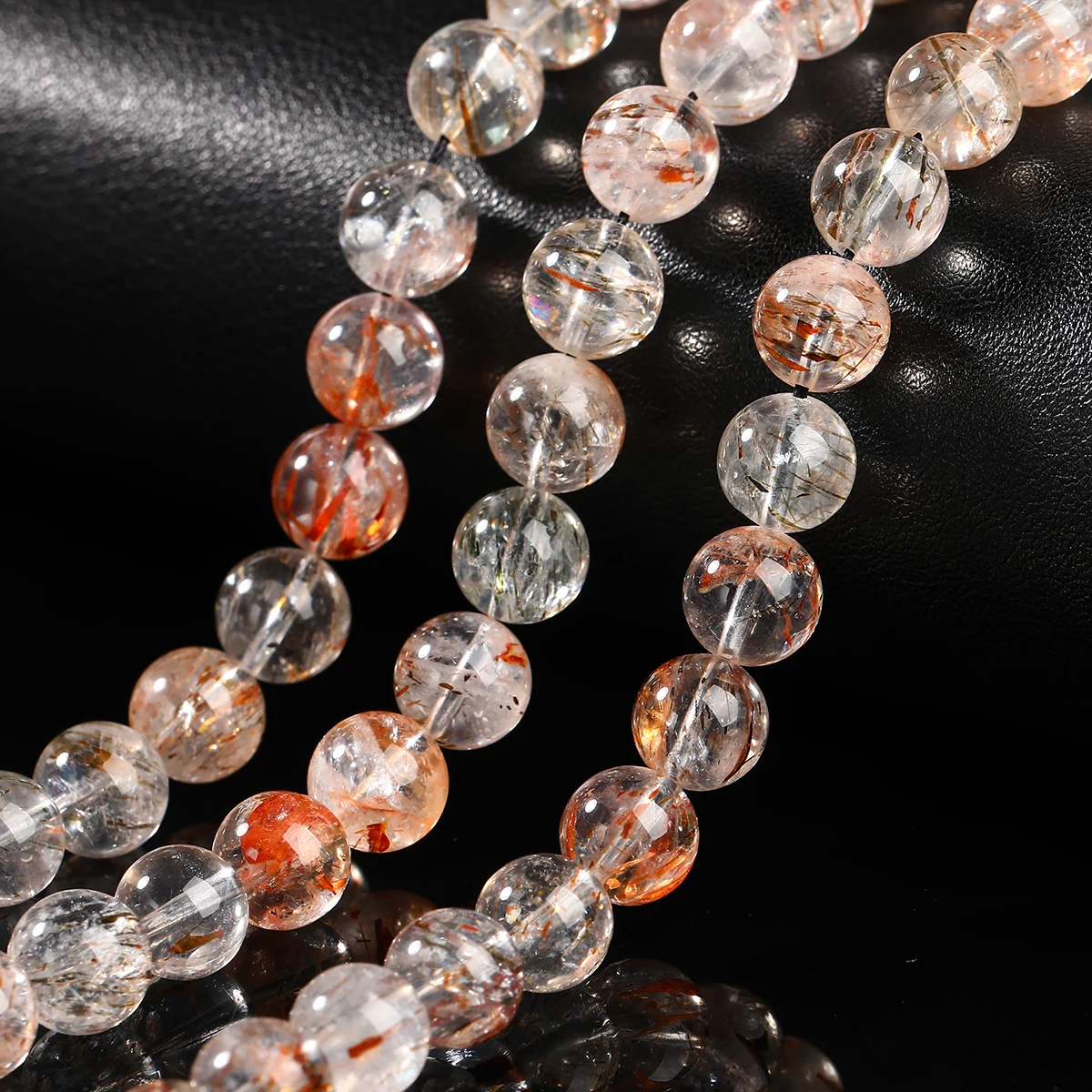 الحجر الطبيعي الجليد الأسود سوبر سبعة Rutilated الكوارتز حبة فضفاض خرزة مباعدة لصنع المجوهرات عقد دي اي واي سوار الإكسسوار