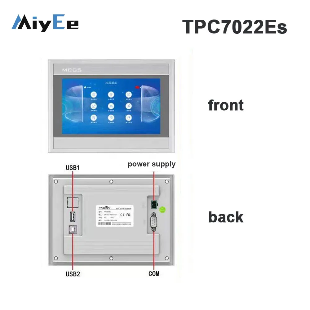 

MCGS TPC7022Es 7" Embedded HMI Display 192mm × 138mm Cutout 128MB+8MB 800MHz (No Ethernet Port)