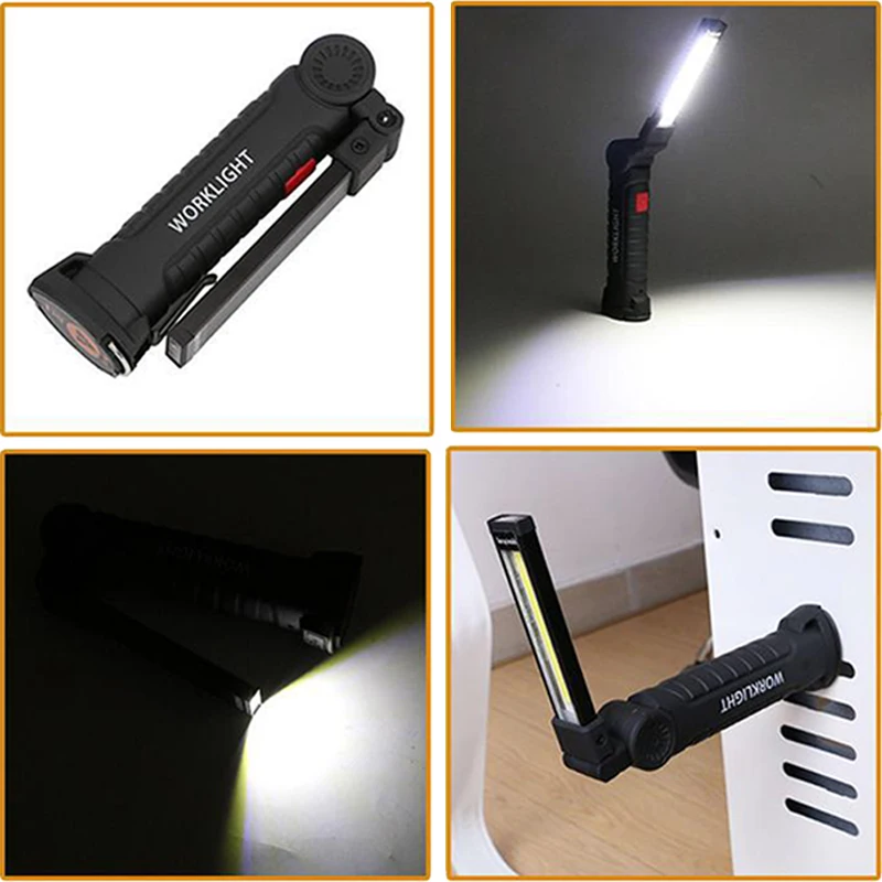 Car Repair LED Working Lamp Flashlight COB Torch Built-in Battery Flash Light Tail Magnet Portable USB Rechargeable Work Light