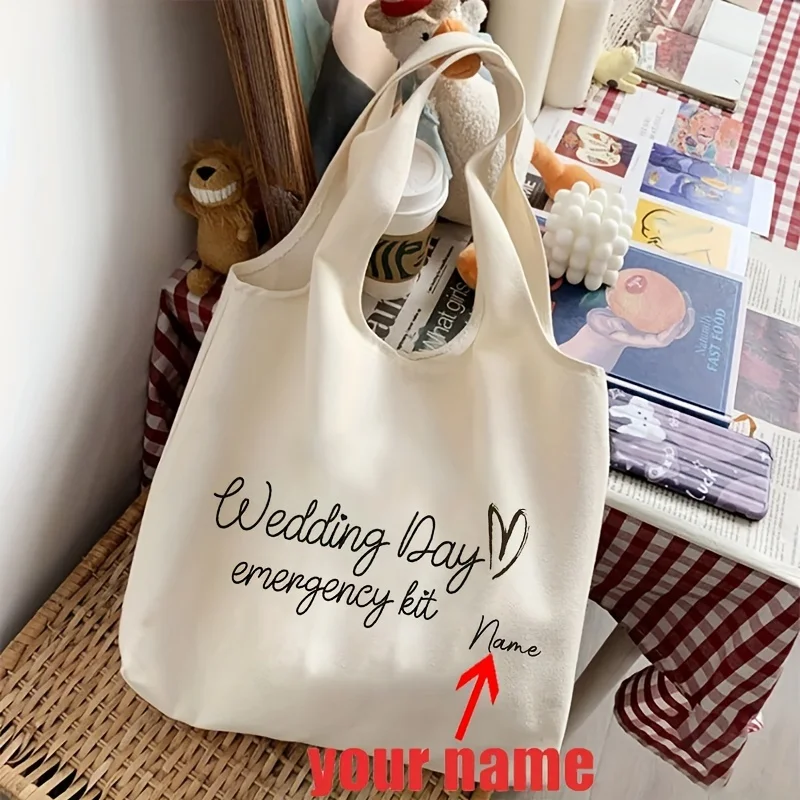 Custom Your Name Wedding Day Emergency Kit Pattern Tote Bag Literature Shoulder Bag Gift for Bride on Wedding Day Personalized
