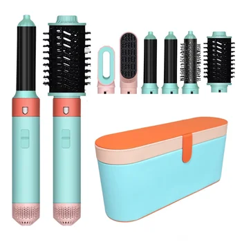 Image Professional 6 in 1 Hair Styling Tools Leather box Multi-Function Curling Iron Blower Brush Hot Air Comb Straightening Drying