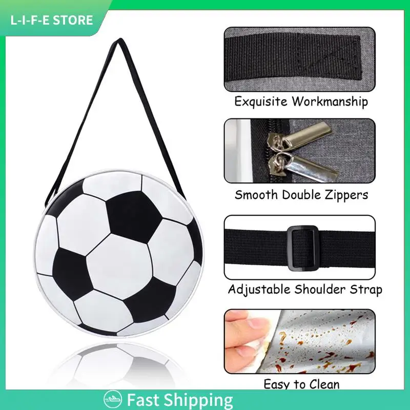

Football Lunch Bag With Strap, Reusable Round Thermal Bags For School Picnic Camping Outdoor- Black 26 X 26 X 13 Cm