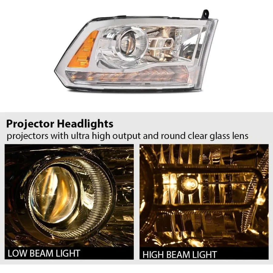 مجموعة مصابيح أمامية على شكل لوح LED مع لمبات متوافقة مع 2013-2018 دودج رام 1500 2500 3500 بيك اب 1 زوج عدسة شفافة