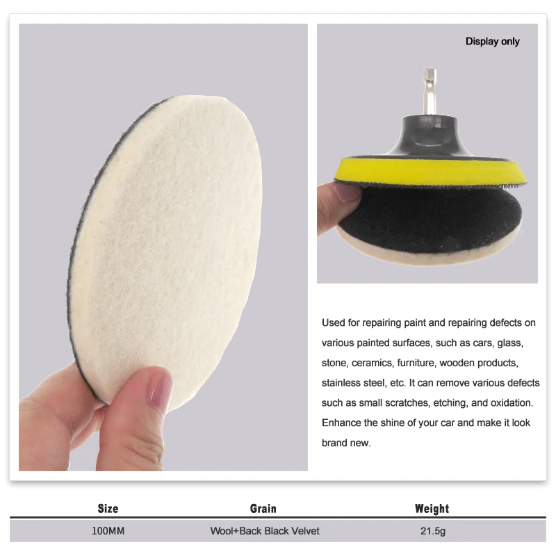 3/4/5 Zoll Wollfilz-Polierpads-Set 5/7 Stück mit Klett-Schleifpad M10-Adapter zum Polieren, Schleifen und Wachsen von Autos – Detail 3