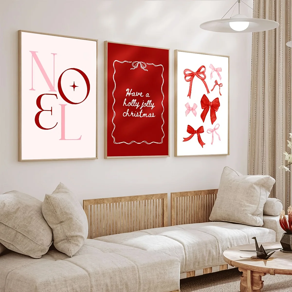 1/3pcs Red and Pink Bowknot Christmas Canvas Print Nordic Bow and Noel Lettering Canvas Poster for Modern Christmas Home Decor