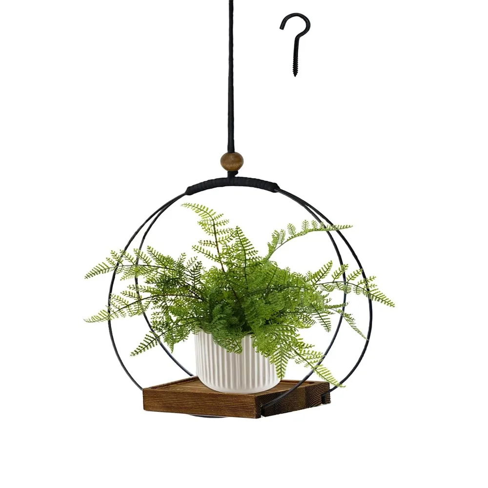 

Hanging Planter for Indoor Plants with Sturdy Wood Base Modern Boho Macrame Plant Hanger Hanging Wall Ceiling Window Home Decor