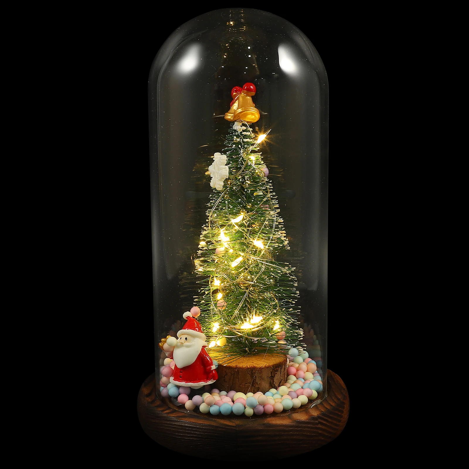 

Santa Claus Ornament Mini Christmas Tree with Glass Dome LED Lights Desktop Tabletop Decor Small Lighted Tree for Party Supplies