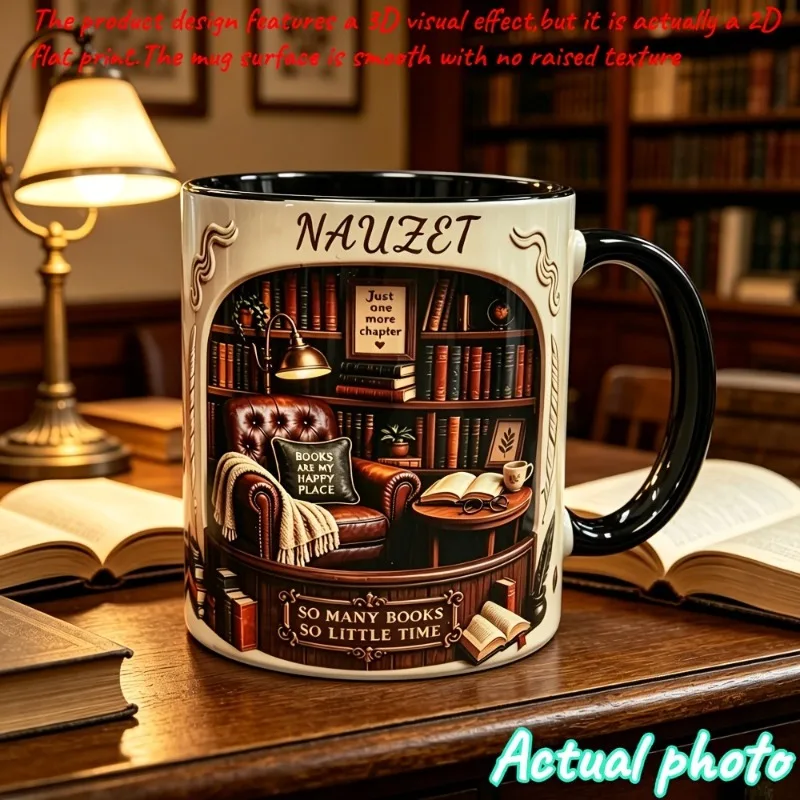 Personalized Reading Theme Ceramic Mug 2D Printing Pattern Coffee Cup in The Study Room As A Gift for Reading Friends