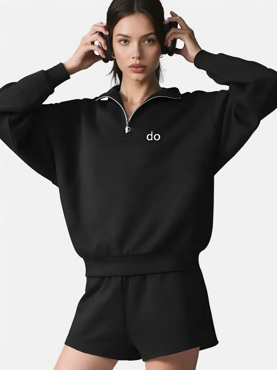 Autumn and winter sports jacket, hoodie with thick velvet, yoga suit, casual, loose, versatile, warm, half zip yoga top