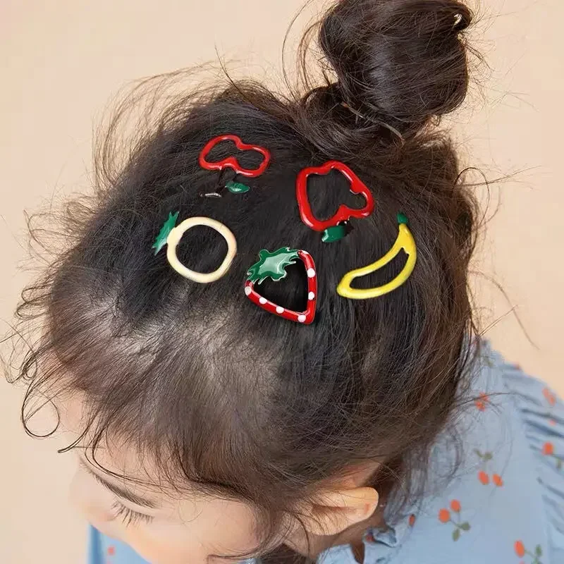 Pinzas laterales para el pelo para niña, horquilla de frutas, adorno para la cabeza, accesorios para el cabello, 5 unidades