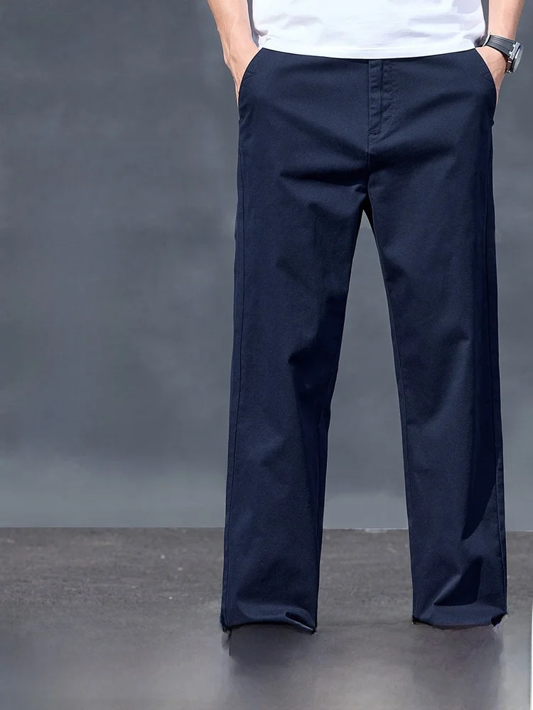 

Faionable Casual Busin Men's Straight Leg Cotton Blend Pants Spring 2026 New Arrival SNOW FLNG mid Waist Zipper Fly