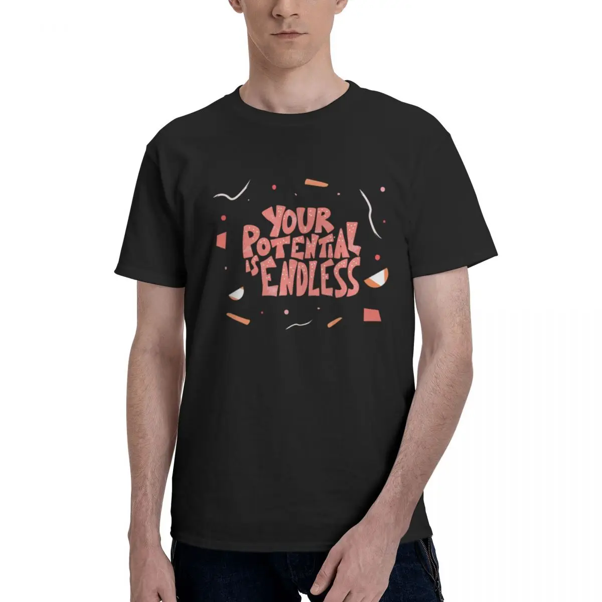 

Mens T Shirt Printed Your Potential Endless 100% Cotton Short Sleeve Crew Neck Spring Summer Individuality Casual Men clothes