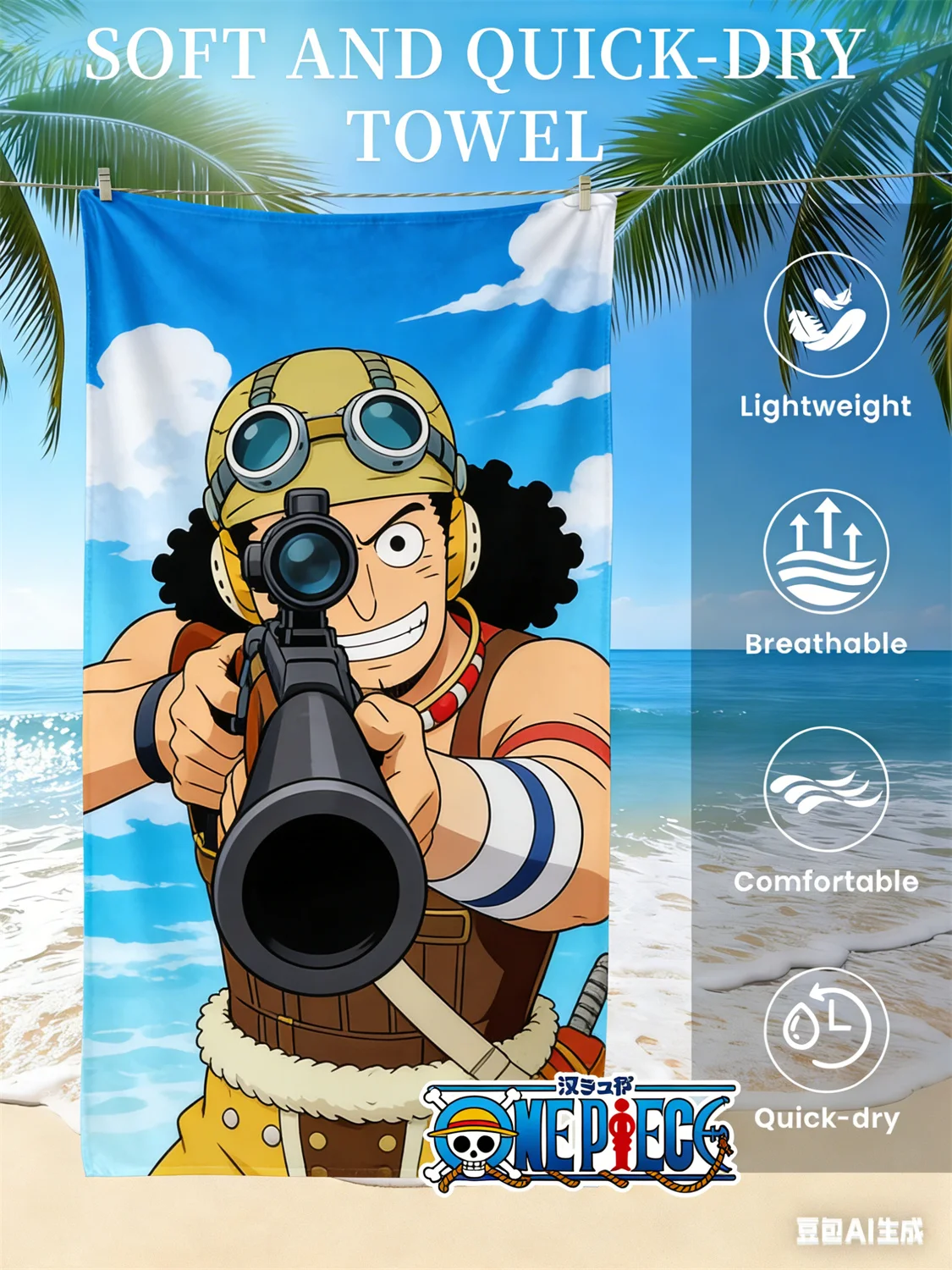 Straw Hat Pirate Skull Print Quick Dry Lightweight Breathable Comfortable Beach Towel for Summer Pool and Outdoor Activities view 4