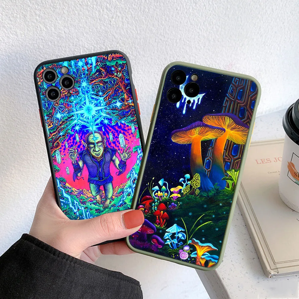 Phone Case For iphone 16 15 14 Pro Max 7 8 Plus 11 12 13 Mini XR XSMax Abstact Trippy Psychedelic Art Matte Translucent Cover