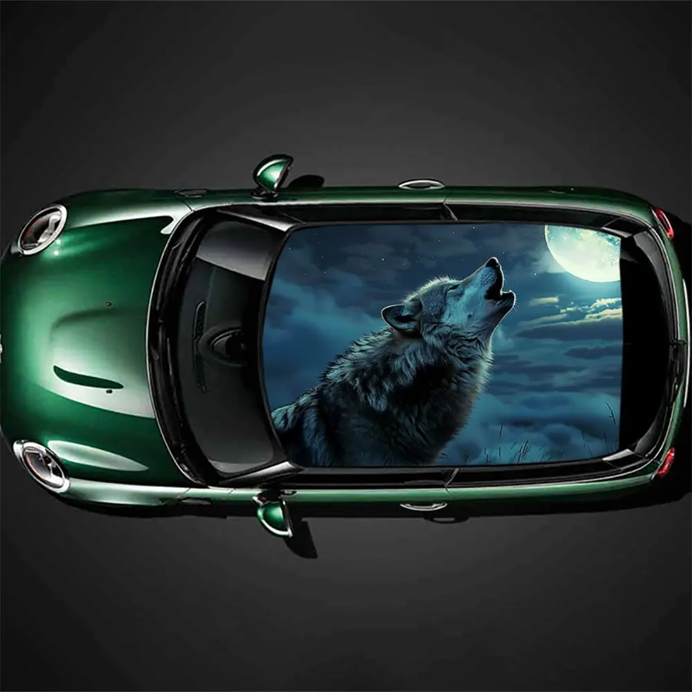 

The Wolf Howling High in The Sky Car Roof Sticker Wrap Racing SUV Auto Accessories Packaging PVC Car Hood Graphic Decal Decor