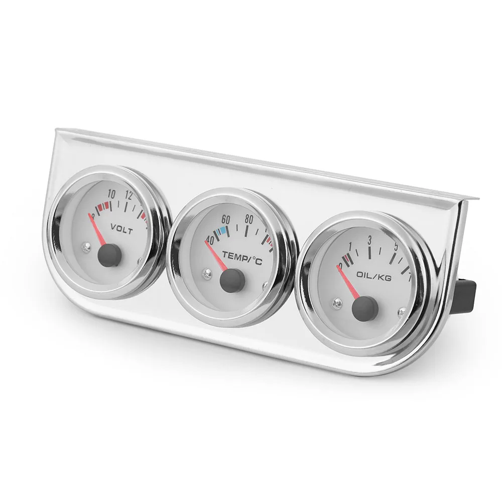 Chrome 2\'\'52MM Triple gauge kit water temp gauge+Voltmeter+Oil pressure gauge with Sensor Car Meter TT100895