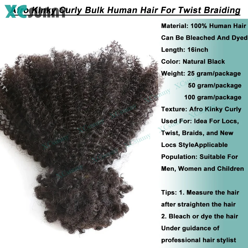 Bulk Human Hair For Twist Afro Kinky Curly Bulk Human Hair For Braiding / Locs / Micro Twist Braiding Hair Kinky