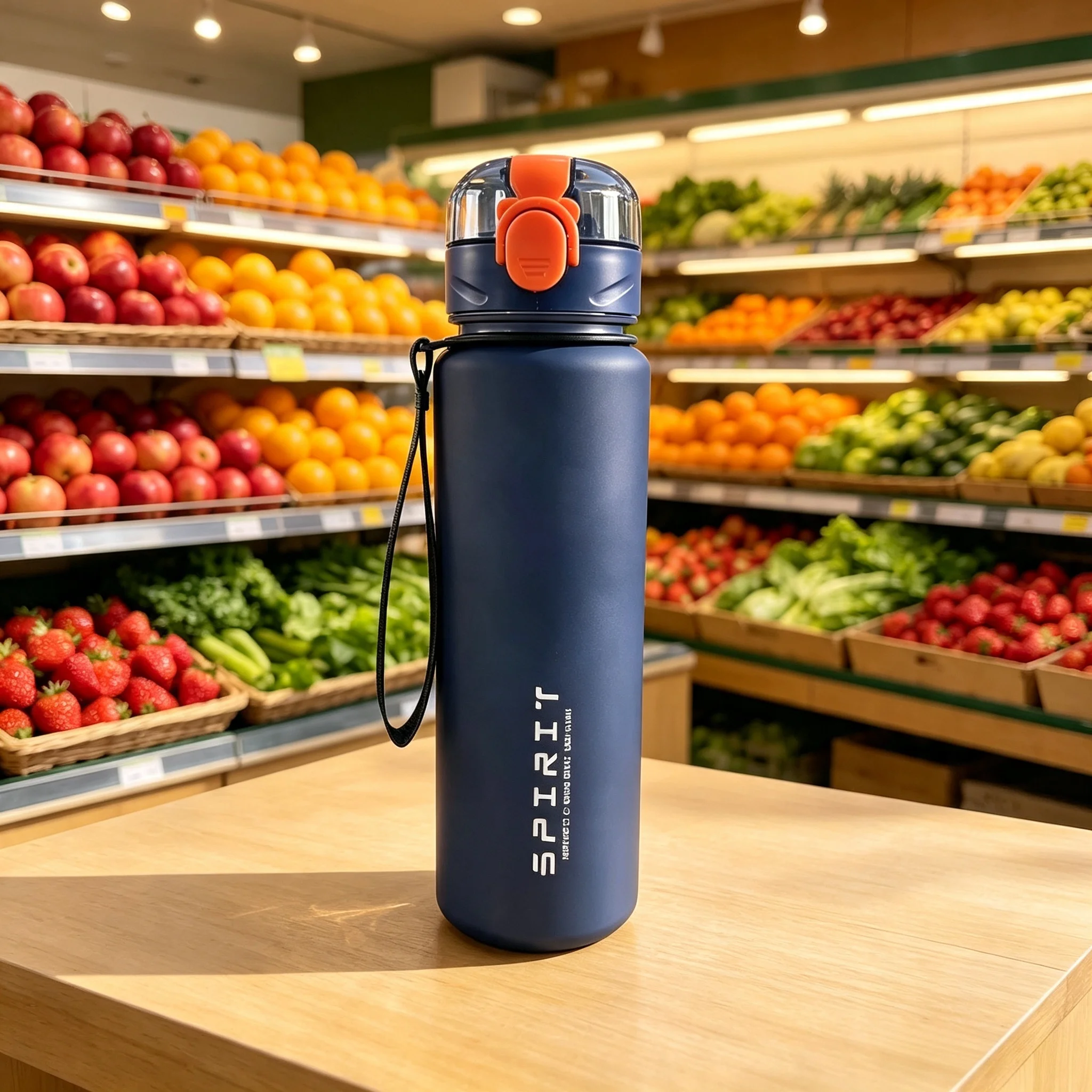 Matte Plastic Sports Water Bottle with Lanyard, One-Touch Opening Leakproof Portable Travel Drinking Cup