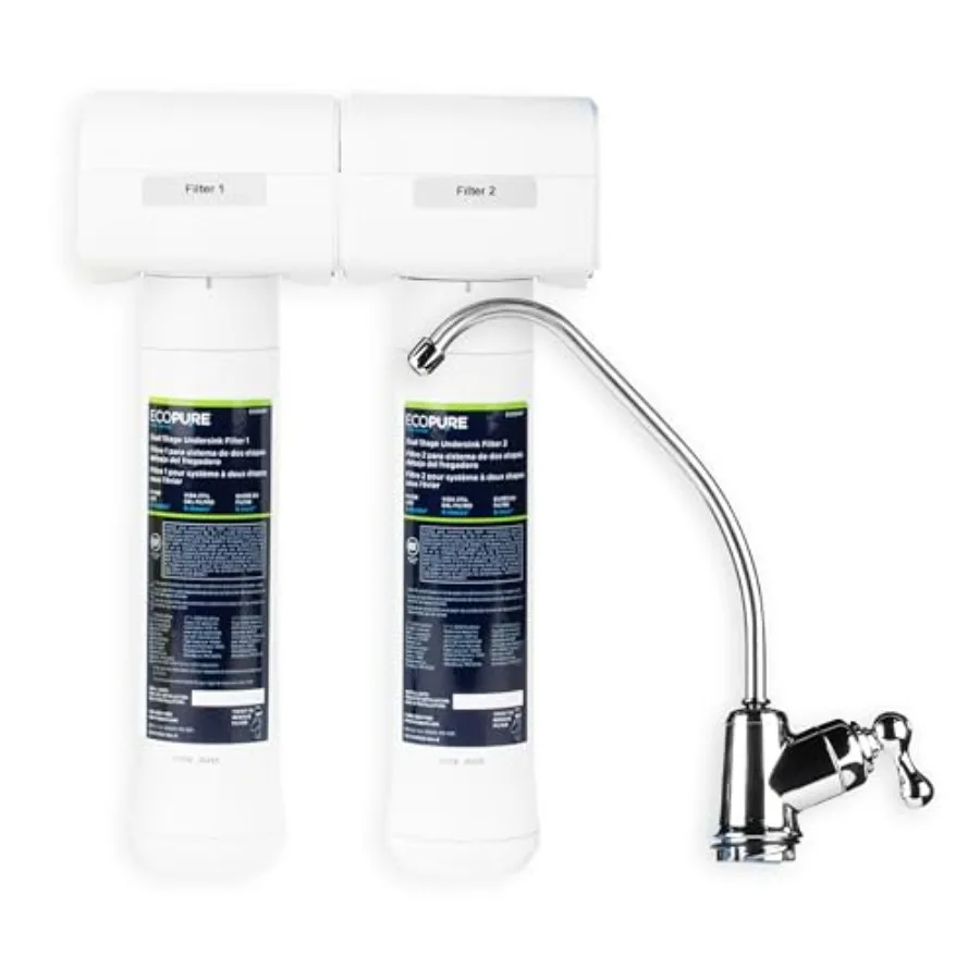 

ECOP20 2 Stage Under Sink Water Filter System NSF-Certified to Reduce 58 Contaminants Clean Drinking Water Easy Filter Changes