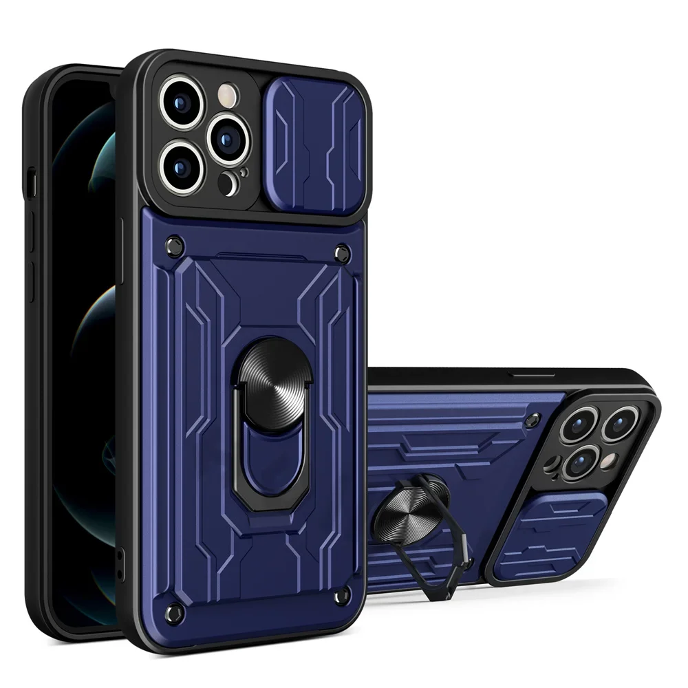 Phone Case For iPhone 18 17 16 15 14 13 12 11 Pro Max Plus SE Slide Camera Card Slot Military Grade Ring 360 Magnetic Back Cover