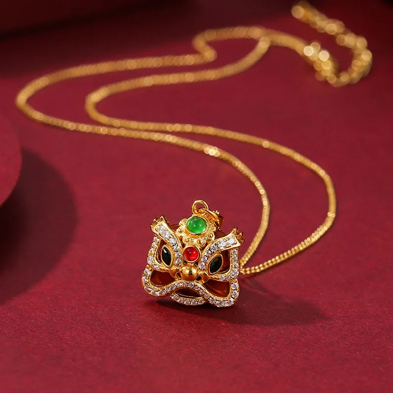 

18K Gold-plated Agate Lion S925 Sterling Silver Pendant for Women Men New Chinese Style Lion Dance Necklace Earring bracelet