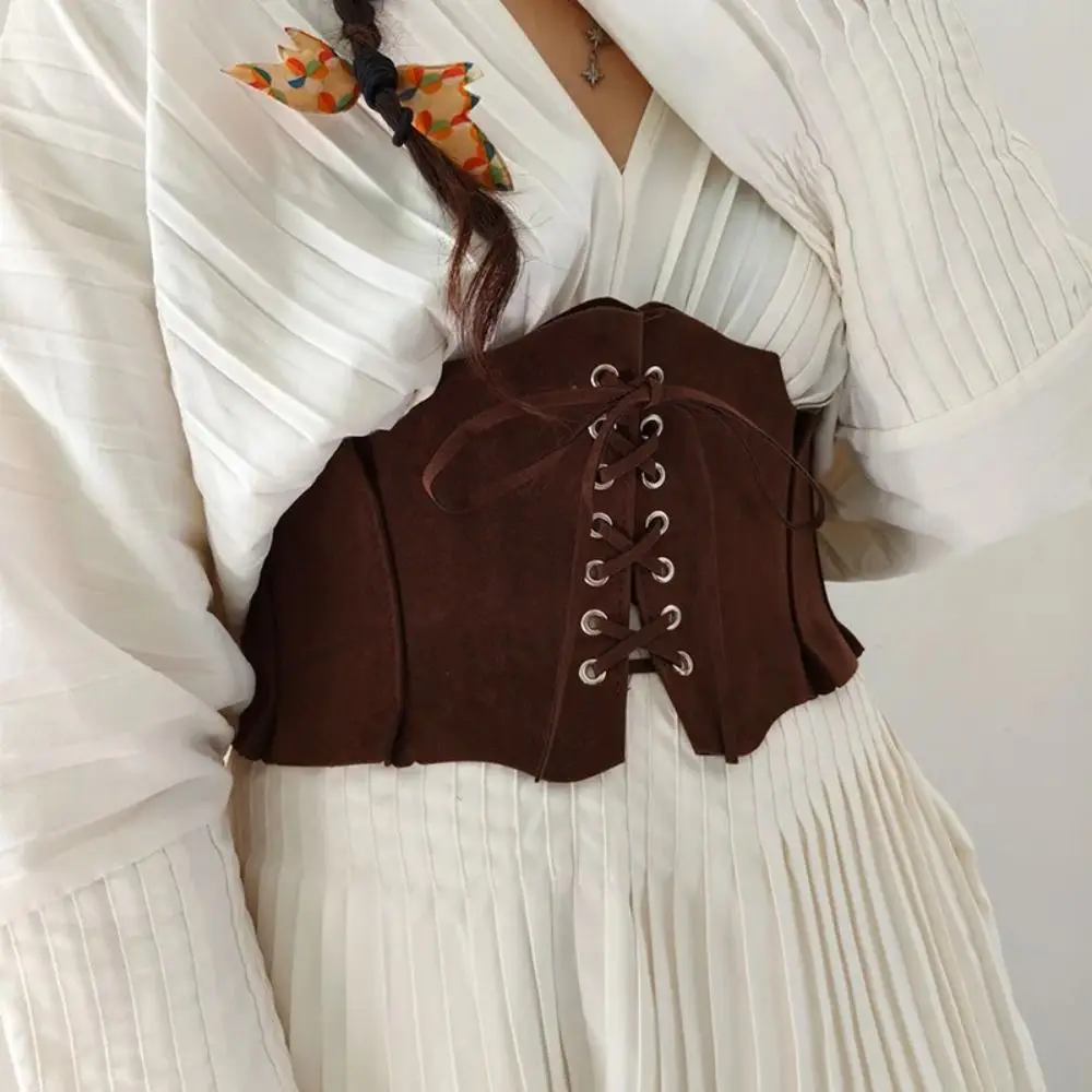 Fashion Adjustable Pu Leather Corset Spicy Girl PU Leather Suede Wide Belt Solid Color Waistband Western Cowboy Belt Ladies