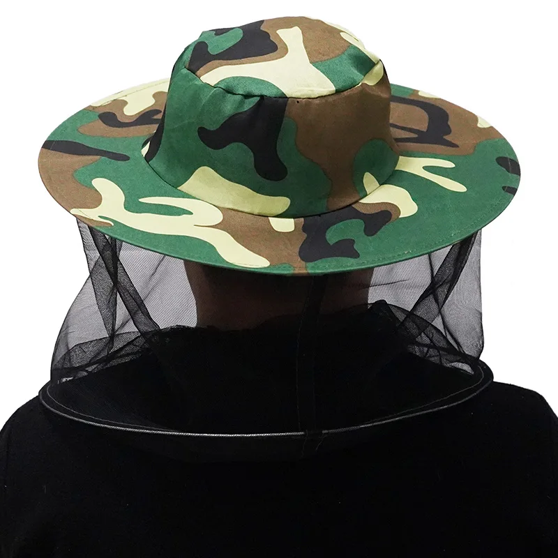 BeeKeeping Protective Bee Hat Anti Bee Two-Layer Head Top Camouflage Hat-Veil Combo Bee Hat Bug Mesh Mask Beekeeping