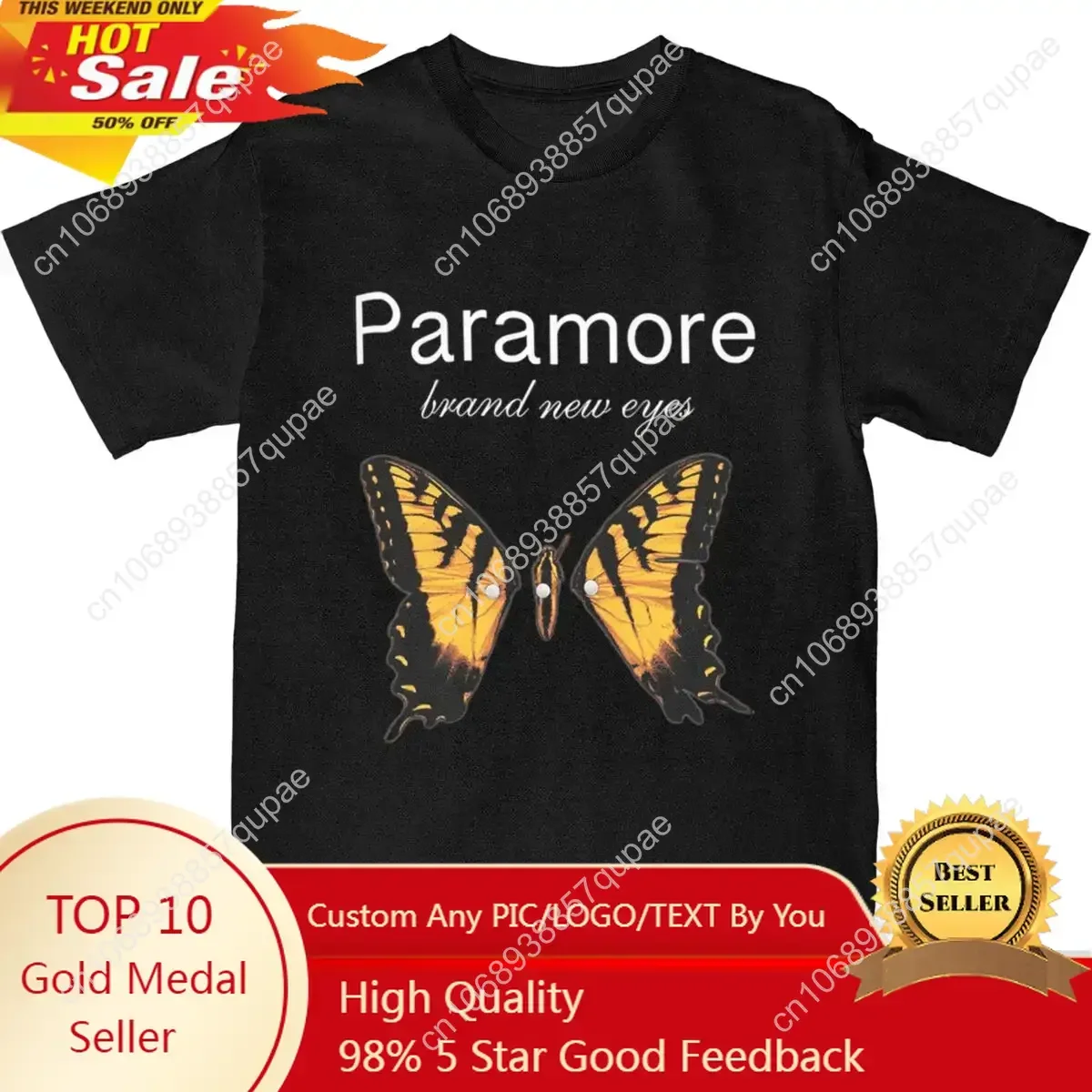 

Men Women's Paramore Butterfly Logo Shirt Outfits Vintage Cotton T Shirts Tee Clothing Printed